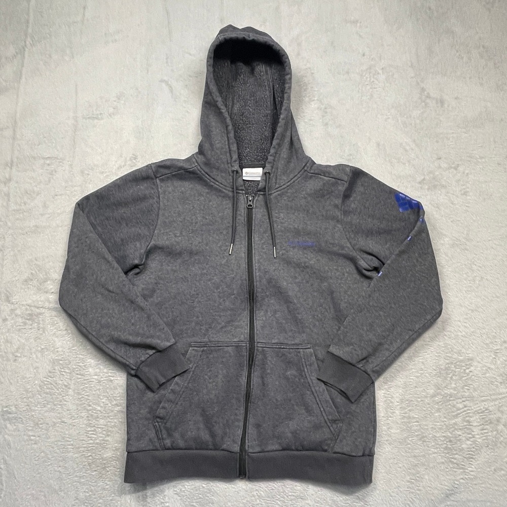 Columbia Full Zip Hoodie Mens Medium Gray Blue Sleeve Logo